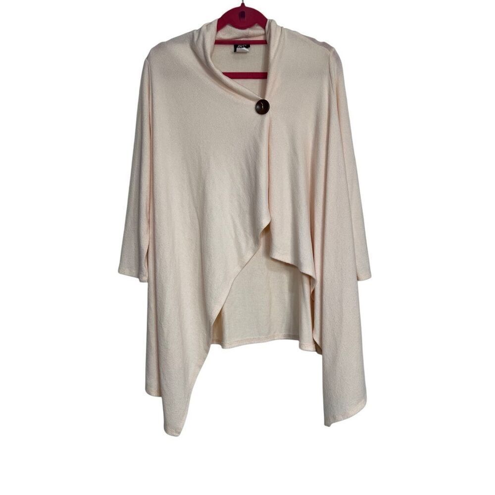 Bobeau Sweater Womens Small Cream One Button Fleece‎ Knit Wrap Cardigan Shawl